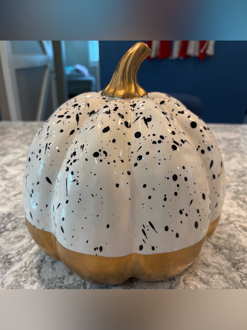 Speckled White and Gold Ceramic Pumpkin